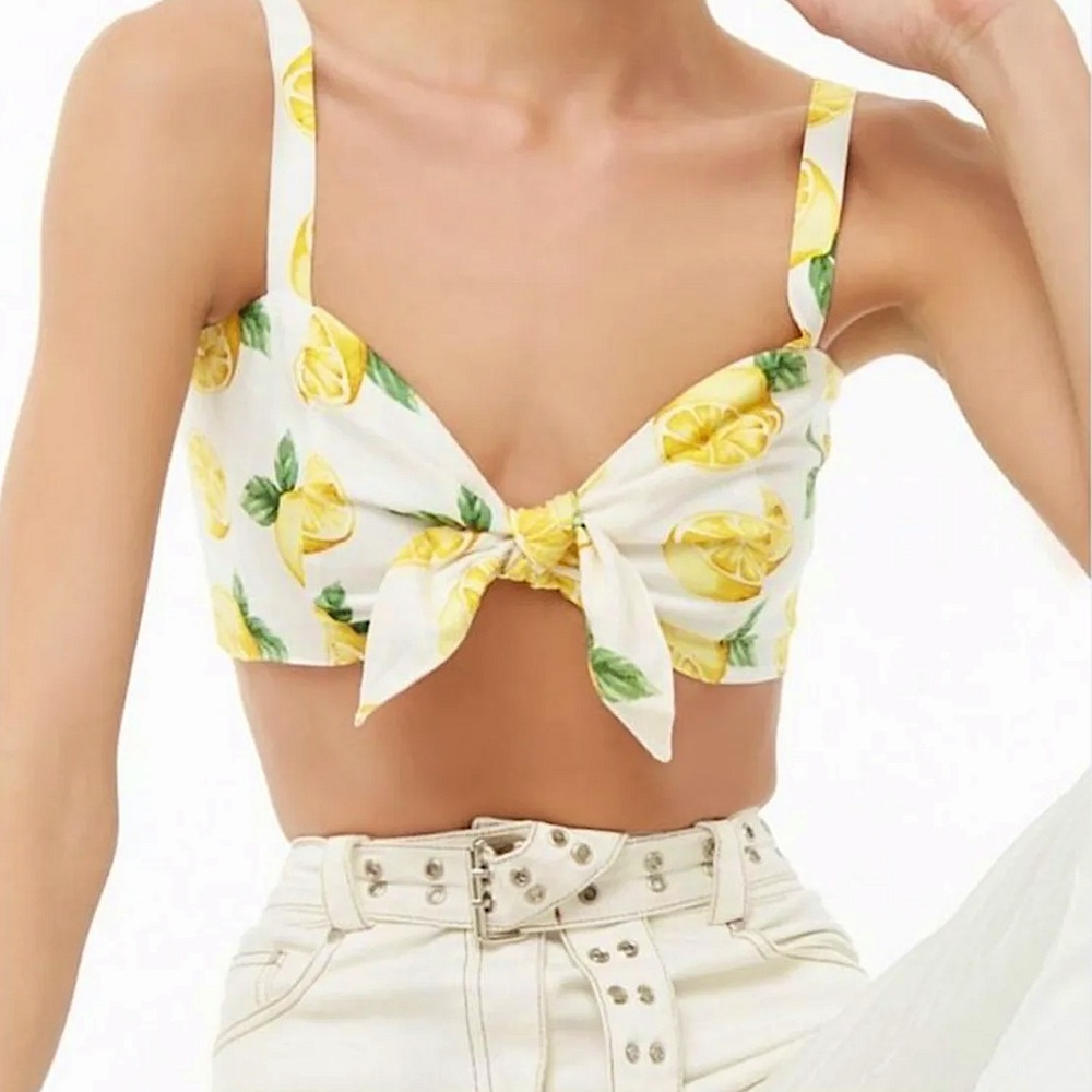 Lemon front- tie crop top